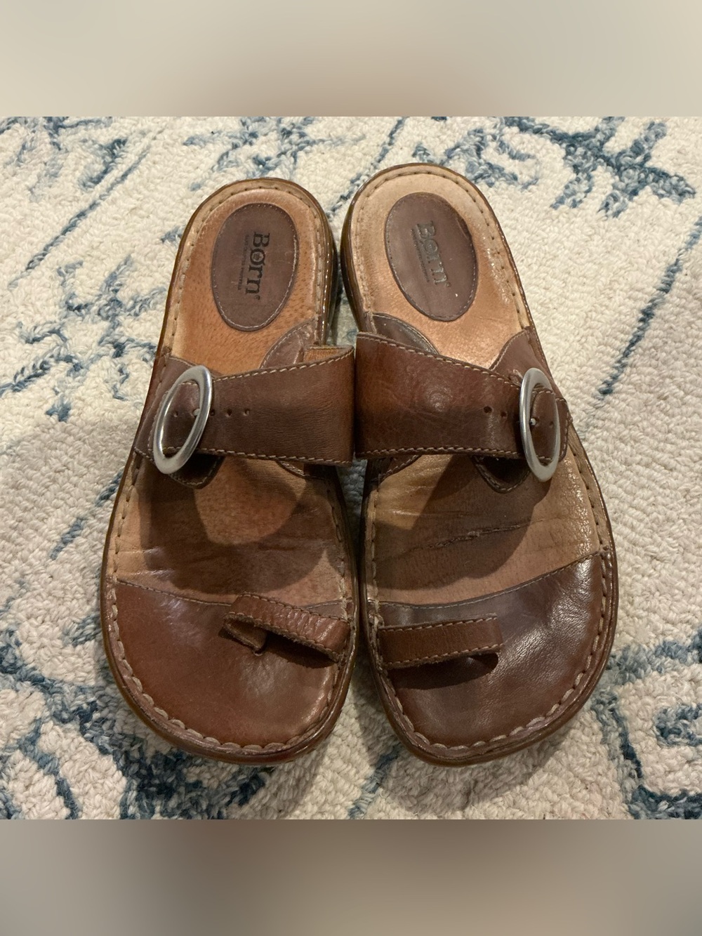 Women’s Born Brown Leather Buckle Slide Sandals - Size 10